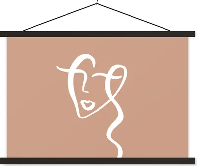 Produktbild von MuchoWow® Textilposter Gesicht - Abstrakt - Weiß - Braun 150x100 cm mit schwarzem Rahmen - Schlafzimmer