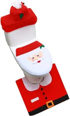 Productafbeelding van Badkamer toiletzitting - Toilet decoratie - Kerst versiering - Zachte warme stof - 3 delig - Kerstman
