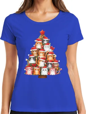 Produktbild von Katzen Weihnachtsbaum Katzenbesitzer - Weihnachten Weihnachtsgeschenk Christmas Damen T-Shirt, Blau, S