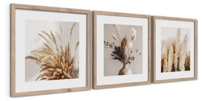 Zdjęcie produktu dla STYLER Zestaw 3 obrazów na ścianę 30x30 cm w ramie MDF nowoczesna dekoracja ścienna natura salon sypialnia biuro Modernpik SUBTLE NATURE