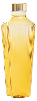 Imagen del producto de Botella práctica de vidrio borosilicato de color dorado, con un diseño lineal elegante y funcional, y una decoración vertical con estrías. Ideal para la mesa