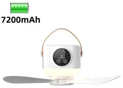 Produktbild von Akku-Deckenventilator mit Fernbedienung, 4 Geschwindigkeitsstufen, USB-Ladefunktion und Timer für Camping und Outdoor- White 7200mAh