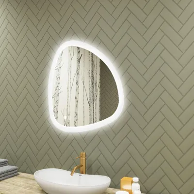 Zdjęcie produktu dla Lustro łazienkowe 74x74cm - nieregularne z oświetleniem LED - LED Dual i czujnikiem dotykowym oraz matą grzewczą