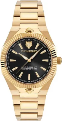 Image de Montre-bracelet Plein Sport pour femme Metronaut 36 mm noir et or PSDGA0925