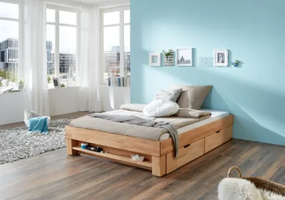 Produktbild von Relita Futonbett Manuela aus Kernbuche 180 x 200 cm, ohne Kopfteil, inkl. Regal und Bettschubladen, Oberfläche geölt