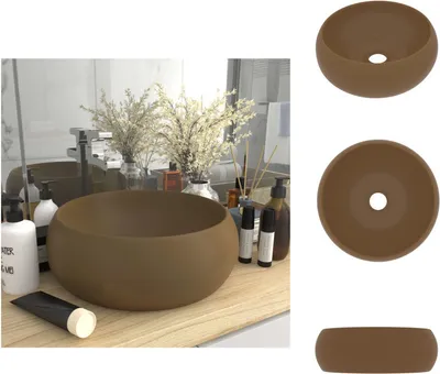 Zdjęcie produktu dla vidaXL Luksusowa okrągła umywalka kremowa matowa 40x15 cm ceramiczna - Umywalka łazienkowa