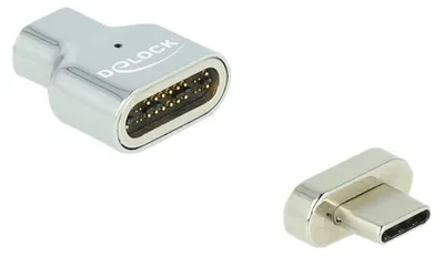 Produktbild von DeLOCK Thunderbolt 3 / USB Type-C (DP Alt Mode) 8K 30 Hz Magnet Adapter Stecker zu Buchse, Thunderbolt 3/ USB C, Thunderbolt 3/ USB C, Silber