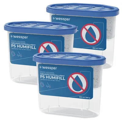 Obrázok produktu pre Wessper HUMIFILL P5 3x 600 ml – Odvlhčovač vzduchu, účinný proti vlhkosti, bez zápachu