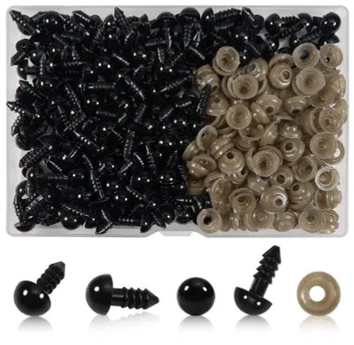 Sicherheitsaugen 16 mm, 150 Stück, schwarz, mit Unterlegscheiben