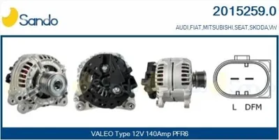 Produktbild von SANDO 2015259.0 Lichtmaschine Generator LiMa 140A 12V für VW GOLF VI (5K1) Golf V Schrägheck (1K1) Polo Schrägheck (6R1, 6C1) TOURAN (1T1, 1T2) TIGUAN
