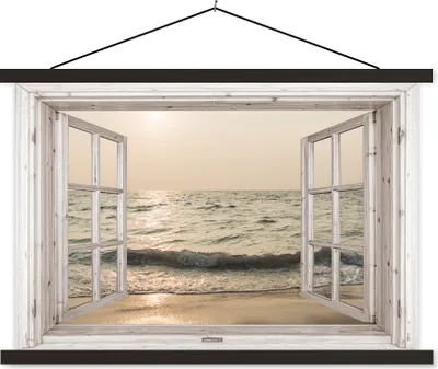 Produktbild von MuchoWow® Textilposter Aussicht - Meer - Strand 120x80 cm mit schwarzem Rahmen - Wanddeko