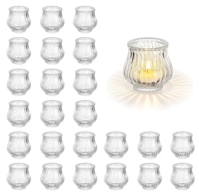 Teelichthalter aus Glas, 24 Stück, geriffelt, für Tischdekoration