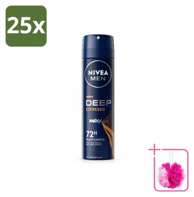 Imagen del producto de 25 unidades de desodorante en spray NIVEA MEN, aroma Deep Espresso, 150 ml, pack ahorro