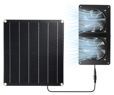 Obrázek produktu pro Ventilátor na solární energii, sada s 20W solárním panelem a dvojitým odtahovým ventilátorem, sada ventilátoru se solárním panelem pro kurník, skleník, psí boudu, kůlnu, půdu