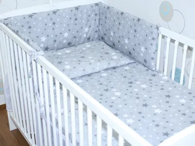 Produktbild von 3 teiliges Baby Bettset mit Bettwäsche und Nestchen für Bett 70x140 cm - 26. Star Dunkel