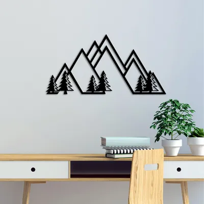 Obrázek produktu pro Wallity, Mountain - v1, Dekorativní kovový doplněk na zeď, 100 % KOV, černý, 70 x 35 cm