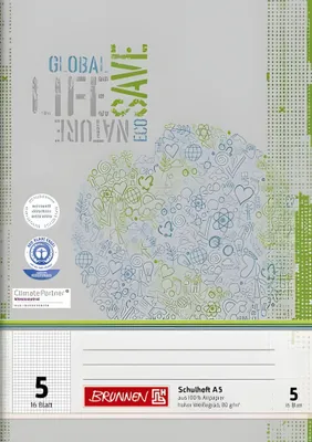 Produktbild von Brunnen Schulheft Recycling Lineatur 5 kariert DIN A5 ohne Rand - Bürokleinmaterial - A5
