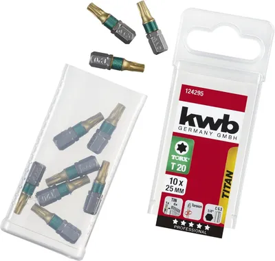 Image de Jeu de 10 embouts Torx T 20 de 25 mm kwb Titan, embouts de tournevis (magnétiques, universels)