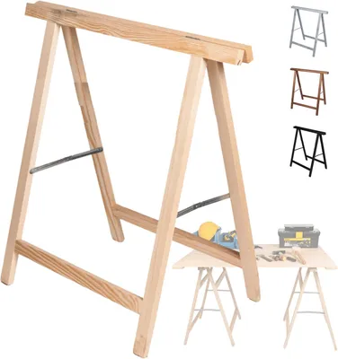 Produktbild von MODO24 Holzbock, Klappbock, Arbeitsbock, Sägebock, Tapezierbock, Klappbar, Massivholz Kiefer, Belastbar, Stabil, Werkstatt, 73x73x44 cm, Natur, SDKM