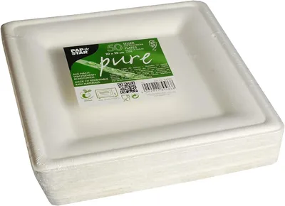 Produktbild von 50 Stück Zuckerrohr Teller eckig 20 cm x 20 cm in Weiß