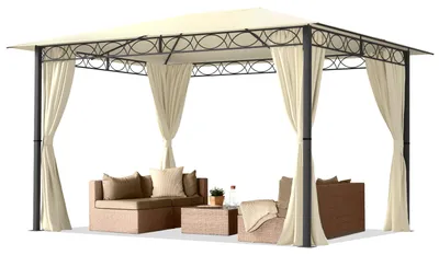 Produktbild von Gartenpavillon 3x4 m Premium Pavillon mit 4 Seitenteilen Gartenzelt ca. 220g/m² Dachplane in Creme