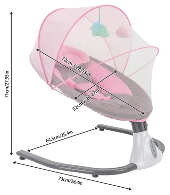 Produktbild von Elektrische Babywippe - Babyschaukel mit Fernbedienung - 4 Schaukelstufen - Timer 8–60 Min - Bluetooth Musik - Moskitonetz & Sonnendach - Bis 18 kg, 0–18 Monate - Rosa