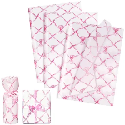 Produktbild von Seidenpapier Geschenkpapier 10 Stück 50 x 70 cm Rosa herzförmige Schleife