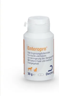 A white bottle of Enteropro dietary supplement for dogs and cats.