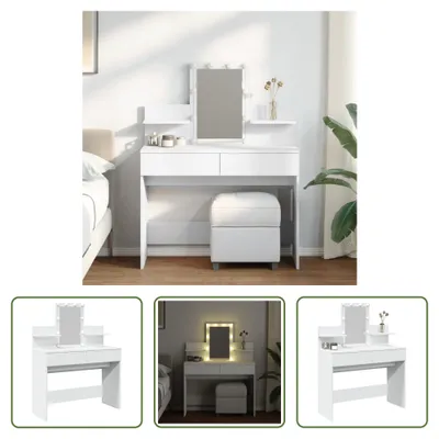 Produktbild von The Living Store Schminktisch mit LED-Beleuchtung Weiß 100x40x130 cm