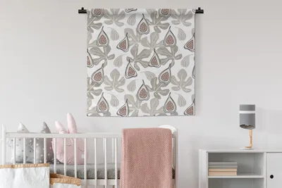 Produktbild von MuchoWow® Wandteppich Wandbehang Sommer - Blätter - Feigen - Weiß 90x90 cm Tapisserie Dekoration Wandtuch - Wandaufhänger