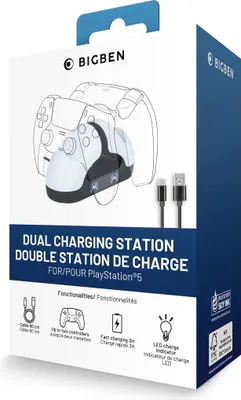 Produktbild von Bigben Interactive PS5DUALCHARGERV3, PlayStation 5, Ladestation, Schwarz, Weiß, USB, Kabelgebunden, 0,8 m