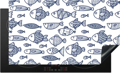 Produktbild von KitchenYeah© Herdabdeckplatte Fisch - Skandinavien - Muster , 89x51cm, Küche Deko, Glaskeramikkochfeld Herdabdeckung, Abdeckplatte fùr Kochfeld