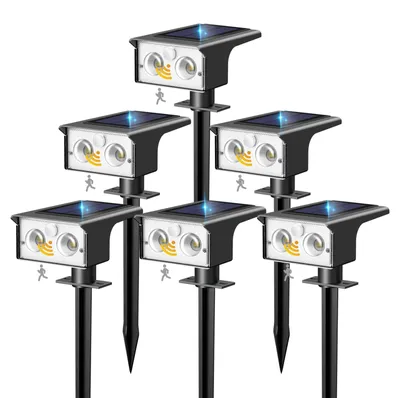 6 Solarleuchten mit Bewegungsmelder, IP65, 3 Modi, kaltweiß
