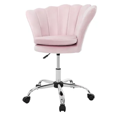 Produktbild von ml-design Muschel-Bürostuhl, Hellrosa Samt, 120 kg, 360° drehbar, höhenverstellbar, 5 Rollen, Fünf-Stern-Fußkreuz, abnehmbares Sitzkissen