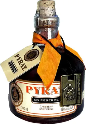 A bottle of Pyrat XO Reserve Caribbean Spirit Drink.