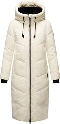 Produktbild von Marikoo Damen Winter Steppjacke Vegan Teddyfell gefüttert Steppmantel Jacke lang warm Mantel Parker Kragen mit Tunnelzug am Kapuze Nadaree XVI Off White Gr: 42 - XL