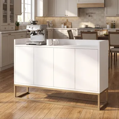 Produktbild von INONEFT Kommode mit 4 Türen Sideboard Schrank mit Verstellbares Regal und Metallbeinen für Esszimmer, Wohnzimmer, Küche - 120x30x80 cm, Weiß