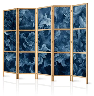 Immagine prodotto di Pannello divisorio giapponese, 5 ante, pieghevole, realizzato in tessuto non tessuto di alta qualità, decorato con motivi di foglie e ornamenti, ideale per il soggiorno, dimensioni 225 cm x 172 cm
