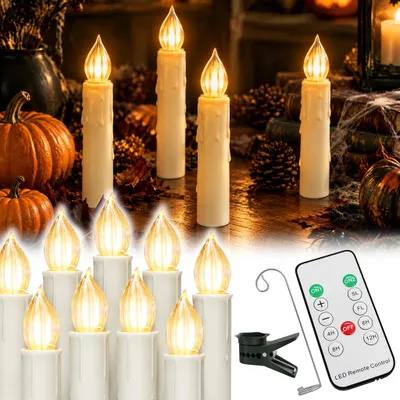 Productafbeelding van YARDIN LED-kaarsen, 10 stuks, warmwit. Vlamloze LED-kaarsen, met afstandsbediening, met haken en clips, met uiterlijk van echte was, timerfunctie, dimbaar