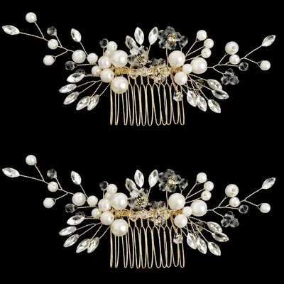 Immagine prodotto di Spille per capelli da sposa, 2 pezzi, con perline e cristalli, color oro