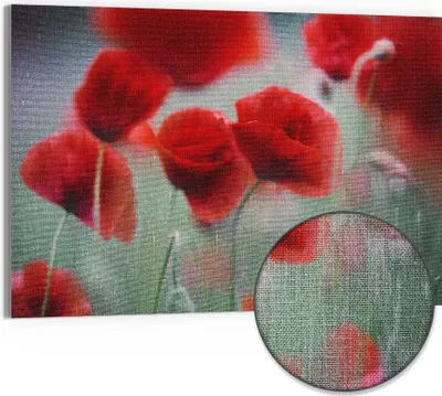 Produktbild von DEQORI Hybrid Leinwand Bild 90x60 cm 'Mohnblütenzauber' Wandbild Glas flach modern