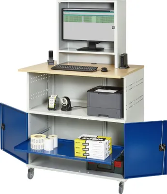 Produktbild von Rau Computer-Tisch 1022 mit Monitorgehäuse T300mm, B1100xT790xH1890mm, mobil