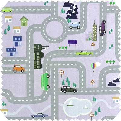 Produktbild von novely® HANAU AUTO - Dekostoff mit Auto- und Straßenmotiv - Robuster Möbelstoff - Pflegeleichte Meterware 1lfm - Farbe: 07 Flieder