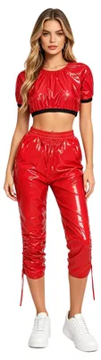 Productafbeelding van Dans- en turnkostuum dames - Crop top met broek - Rood - Maat L