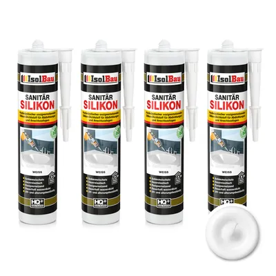Produktbild von Isolbau Sanitär Silikon 4 x 300 ml Weiß - Hochelastischer Silikon-Dichtstoff für Abdichtungen & Fugen – Schimmelresistent, wasserdicht -  Kartusche