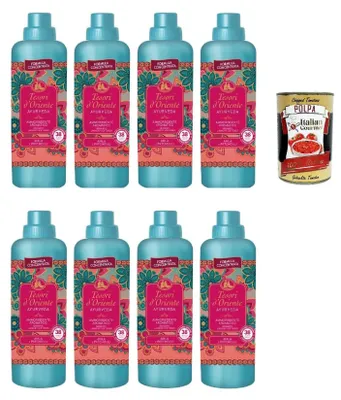 Produktbild von Tesori d’Oriente AMMORBIDENTE AYURVEDA Olio di Amla e Patchouli, Konzentrierter Weichspüler Amlaöl und Patchouli, 38 Wäschen, 8x 760ml + Italian Gourmet polpa 400g