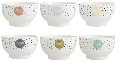 6er-Set Porzellanschalen, mehrfarbig, 550 ml, spülmaschinenfest