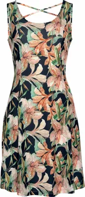 Produktbild von LASCANA Sommerkleid mit tiefem Rückenausschnitt im Blumenprint, bügelfreie Qualität marine-apricot-bedruckt Größe 36