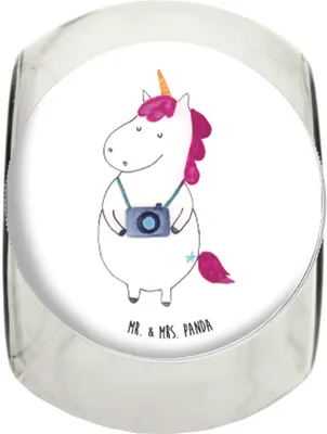 Produktbild von Mr. & Mrs. Panda keksglas Einhorn Fotograf L 870ml - Weiß - Geschenk, Vorratsbehälter, Kamera, Einhörner, glasbehälter, Dekoglas, Reise, Kaffeedose, Vorratsglas, Teedose