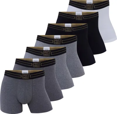 Produktbild von CR7 Herren Boxershorts, 7er Pack - Trunks, Baumwolle Stretch, Logobund Schwarz/Weiß/Grau M